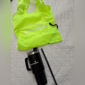 AdventHealth Neon Green Tote and Black Tumbler Set NEW